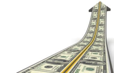 arrow road with dollar bills