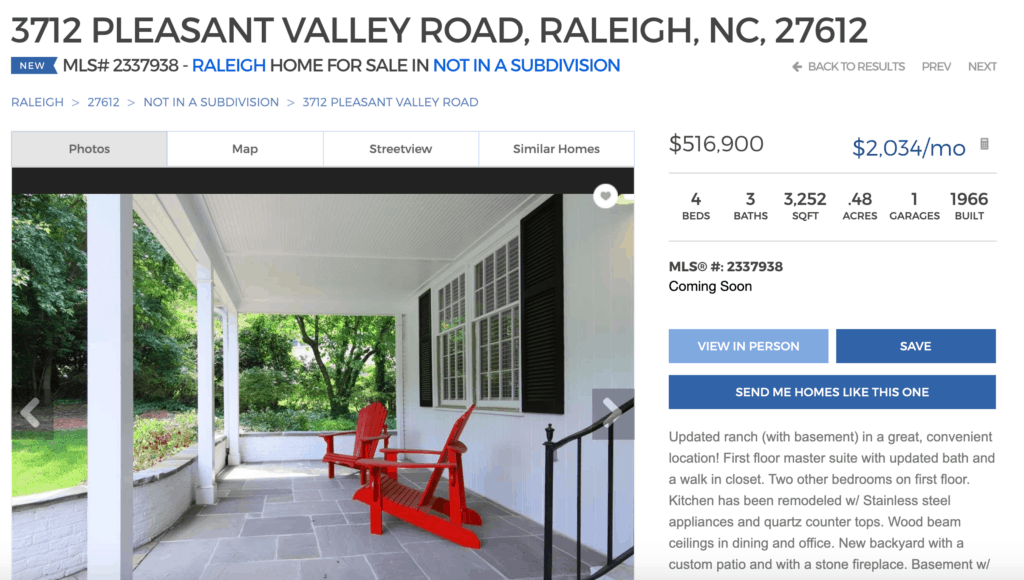 raleigh realty website screenshot