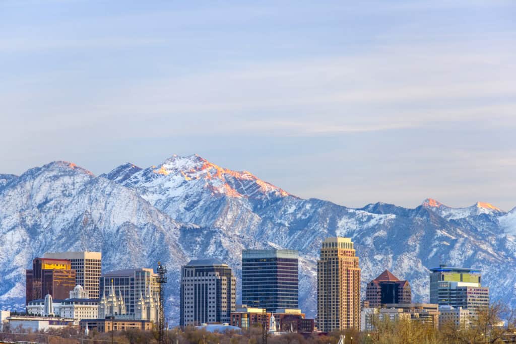 Salt Lake City with Snow Capped Mountain