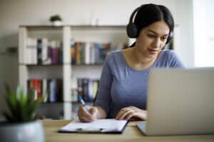 Young woman working from home