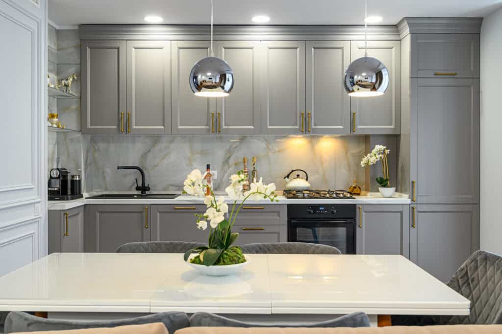 Grey and white luxury kitchen in modern style