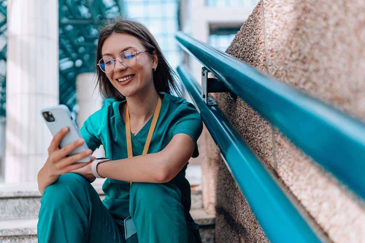nurse in stairway - nurses can easily change careers to real estate